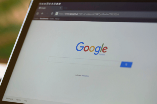 Image of "Google" search engine on a tablet device.